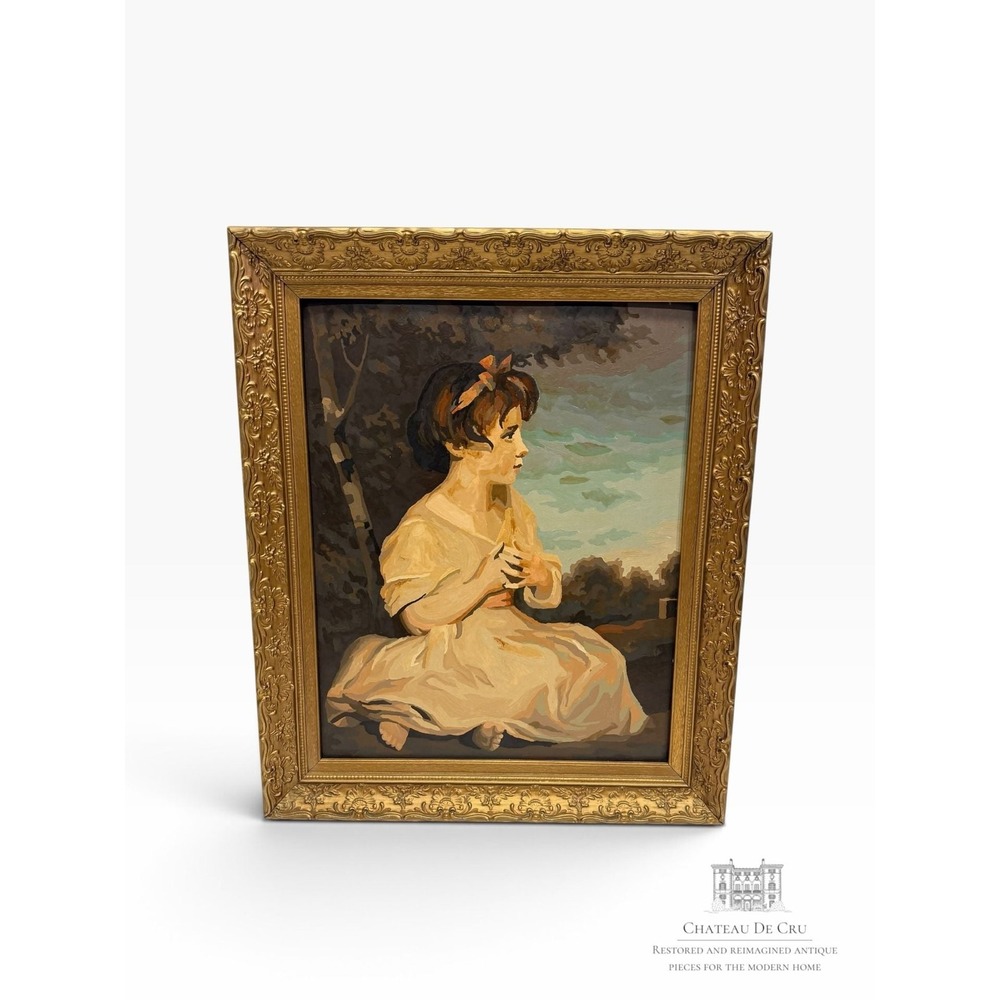 Vintage Paint By Number Age of Innocence Girl in Wooded Landscape Framed